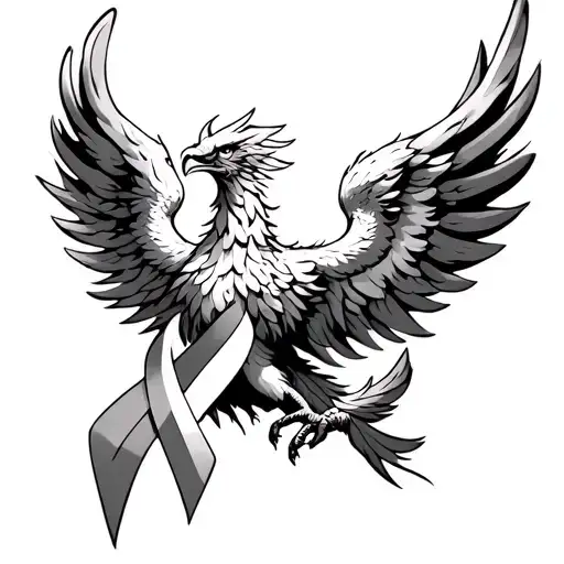 Phoenix With Cancer Ribbon Intertwined
