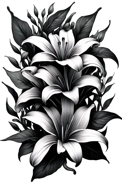 Vertically Aligned Lily Flowers With Flowy Vines And Leaves