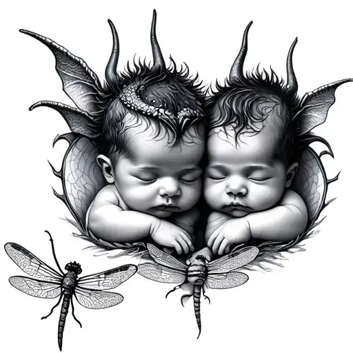 Twin Baby Boys And Dragon Flies