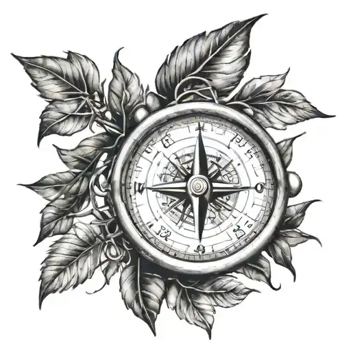 A Compass Shows North And Laurel Tree Growing