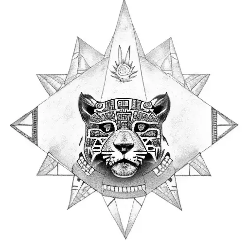 Jaguar With Aztec Pyramid In The Foreground