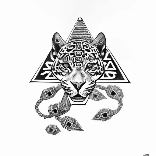 Jaguar With Aztec Pyramid In The Foreground