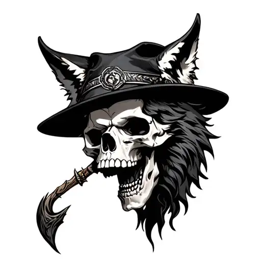 Skull Wearing Wolf Hat
