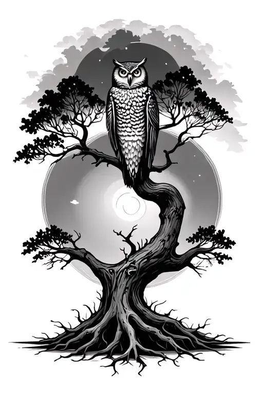 Tree Of Life With Root And Owl Perched Atop