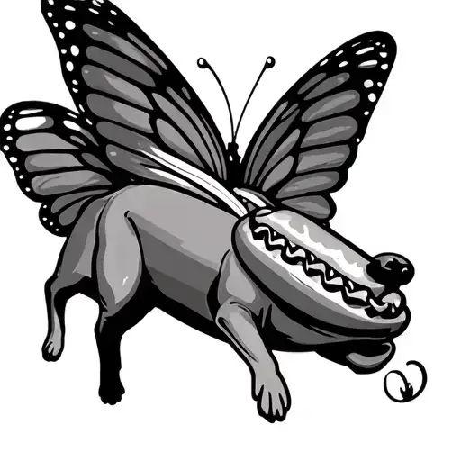 Hot Dog With Butterfly Wings Flying With Rainbow