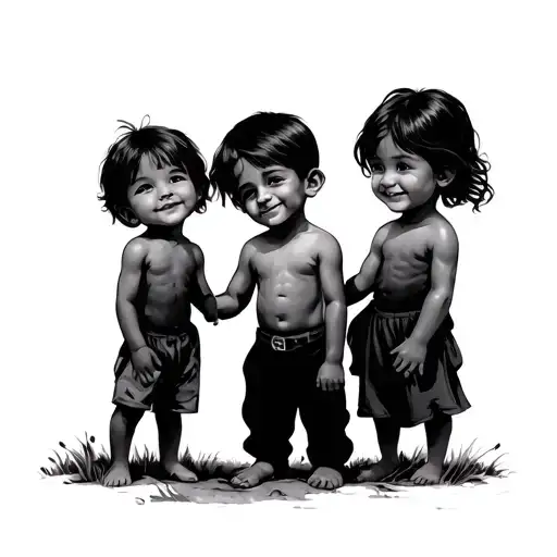 3 Children And Father