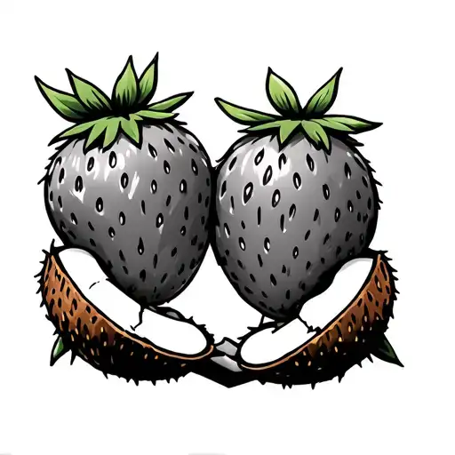 Strawberry And Coconut Cartoon Holding Hands Holding Each Other