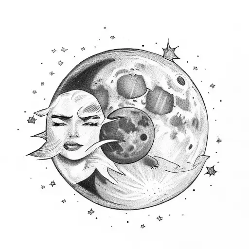 Moon And A Star Facing Each Other