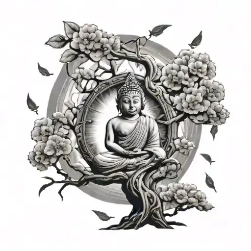 Moon Surrounding Buddha On The Tree Of Life