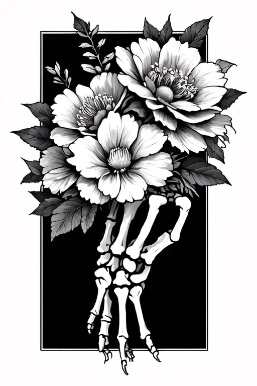 Skeleton Hand With Japanese Death Flower Bouquet