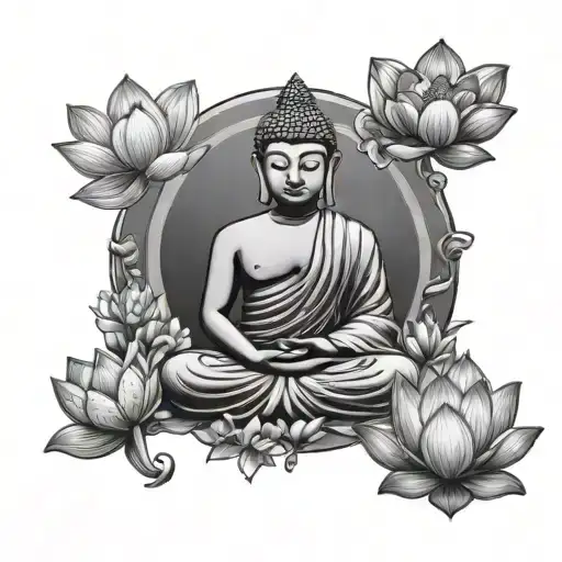 Meditating Buddha Surrounded By Lotus Flowers