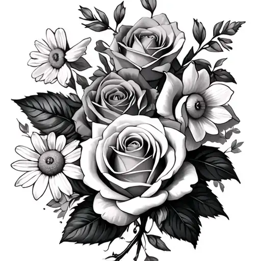 Roses And Narcissus And Rose And Daisy