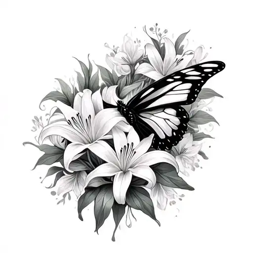 Butterfly Surrounded By Spider Lily Flowers