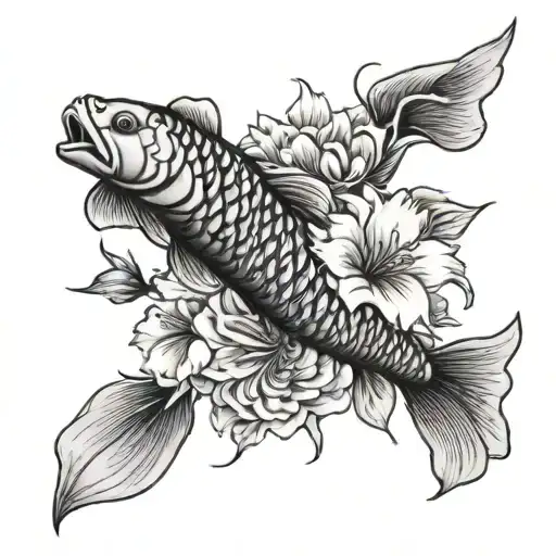 Flowers And Koi Fish Down The Spine