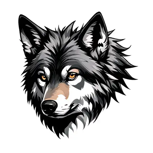 Front View Of A Wolf Face With Hair