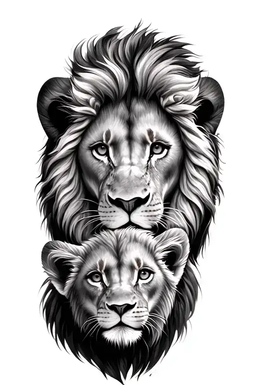 Father Daughter And Lion Baby