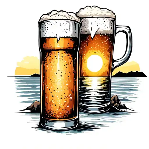 2 Beers In Front Of A Sunset By The Sea