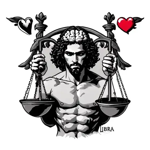 Libra As A Man Holding A Scale With Heart On One Side And Brain On Other