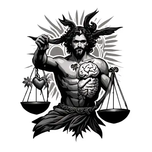 Libra As A Man Holding A Scale With Heart On One Scale And Brain On Other Scale