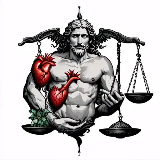 Libra As A Man Holding A Scale With Heart On One Scale And Brain On Other Scale