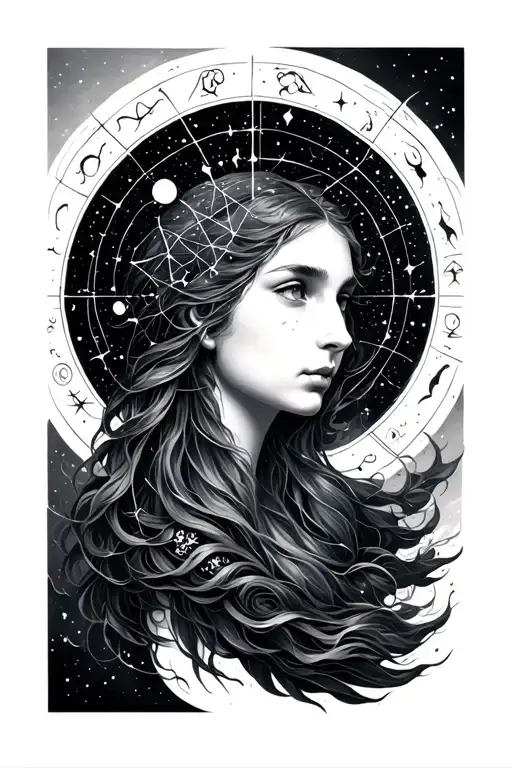 Zodiac Sign Virgo Constellation Intertwined Within Aries Constellation