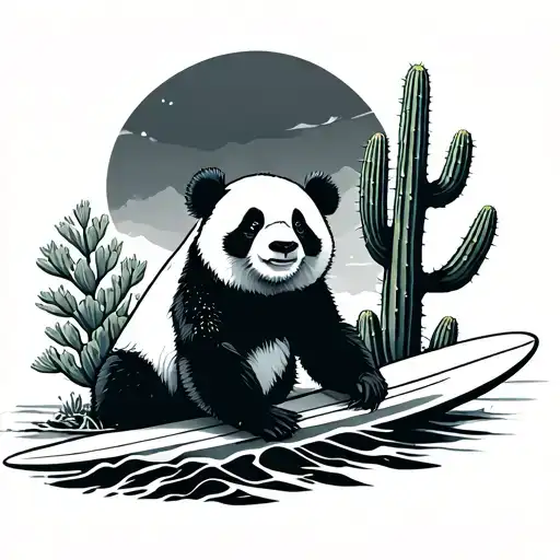 Panda Surfing On A Cactus Growing