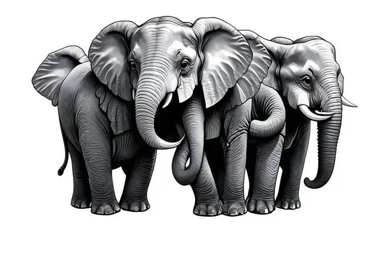 6 Baby Elephants Holding Trunks