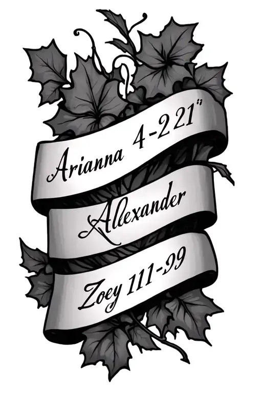 Ivy Vines Wrapping With Text 'Arianna 4-21' 'Alexander 2-21' 'Zoey 11-09'
