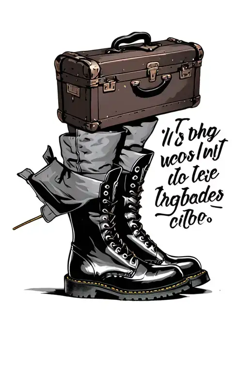 Black Boots Charachter Saying With Old Suitcase Adorned