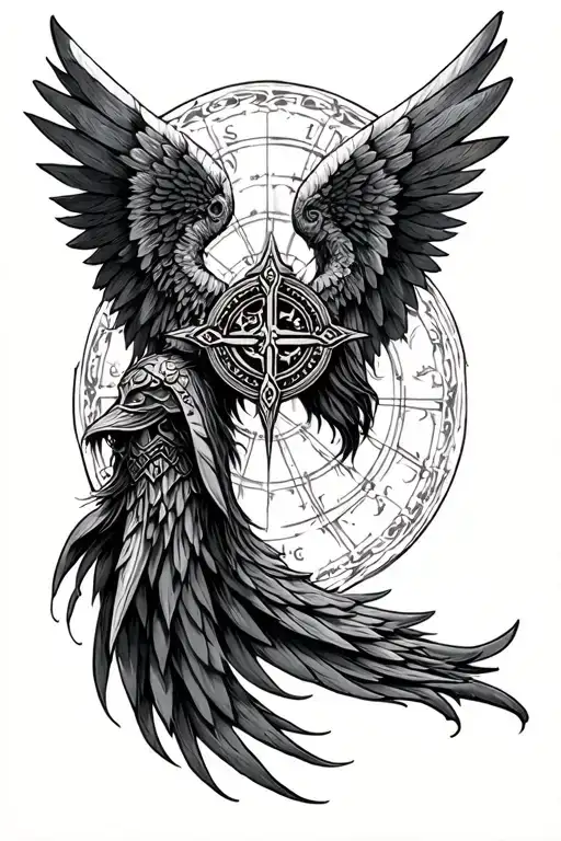 Valkyrie Wings Combined With Vegvisir Symbol