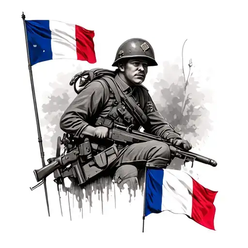French Soldier Of The Second World War Plant French Flags
