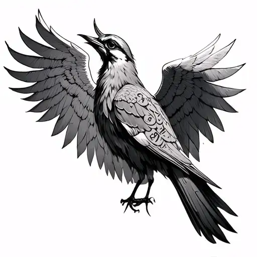 Bird With Wing Span From Aereal View With Old Norse Runes Hidden In The Feathers