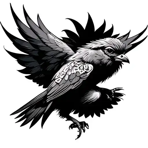 Bird With Wingspan From Aerial View With Old Norse Runes Hidden In The Feathers