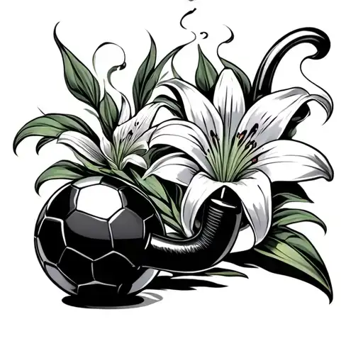 A Lily Smoking Pipe And A Fotball Ball Made By Smoke Lined