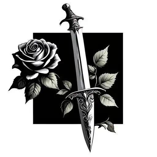 Gradient Checkerboard With A Sword And A Growing Rose