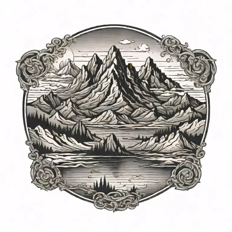 Mountain Range At Dawn Surrounded By Receding Flood Waters