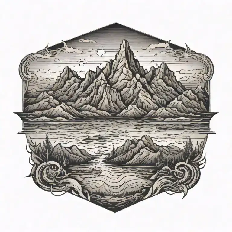 Mountain Range At Dawn Surrounded By Receding Streams Of Flood Waters