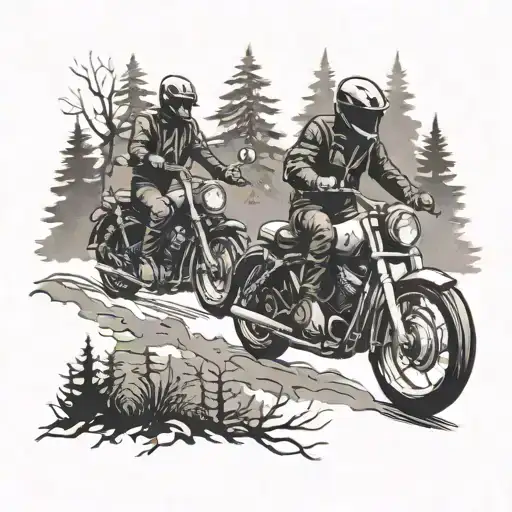 Motorcycles Riding Through A Forest