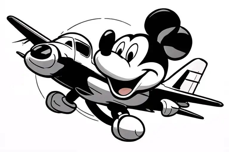 Mickey Mouse Outline With An Airplane And Flight Path