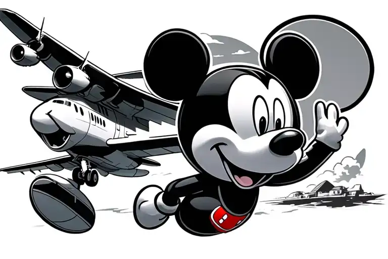 Mickey Mouse Outline With An Airplane And Flight Symbolizing