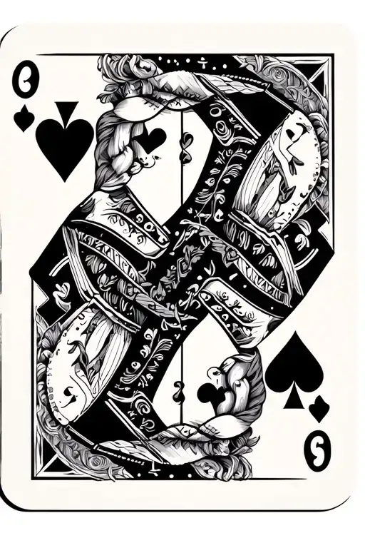 Cut In Half Queen Of Hearts Card Surrounded