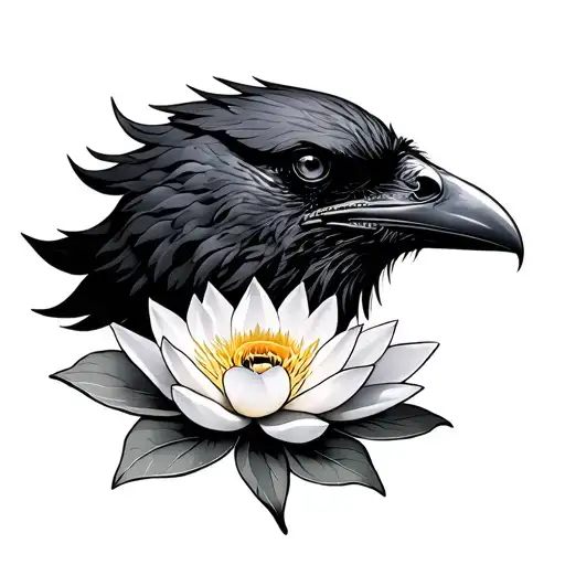 Raven Head On Forearm With Lotus Flower