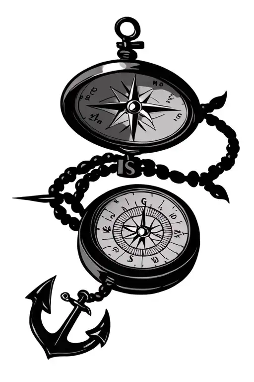 Compass With The Coordinates And A Anchor Connected