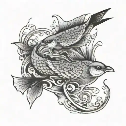 Water Scene With Garden And Bird