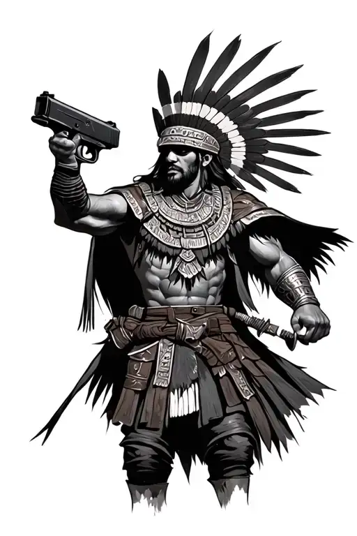 Dark Incan Warrior Wielding A Glock