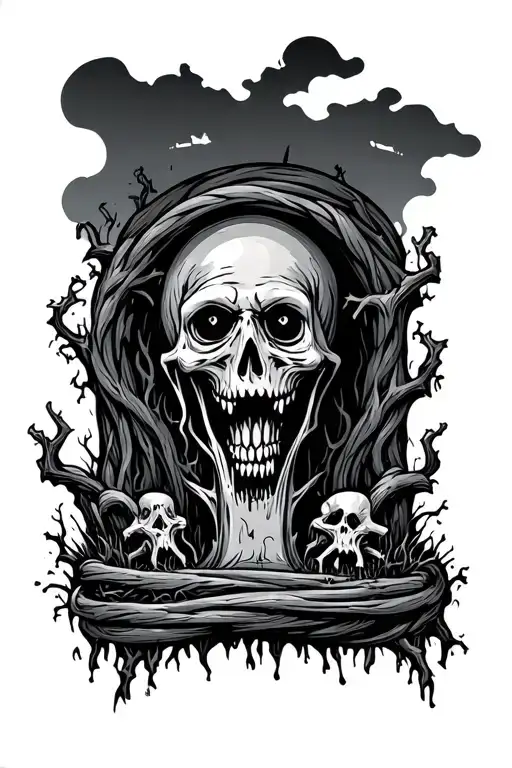 Creepy Rubber Hose Style Cartoon Graveyard