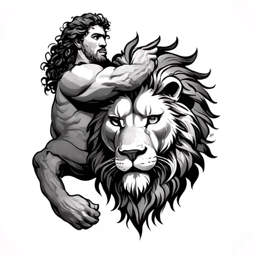 Renaissance Style Hercules Headlock Nemas Lion