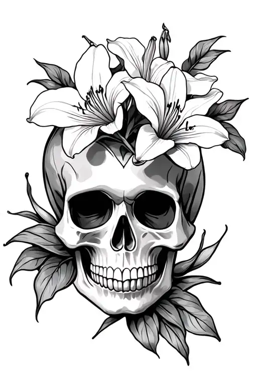 Lillies Orchids Sugar Skull Surrounded