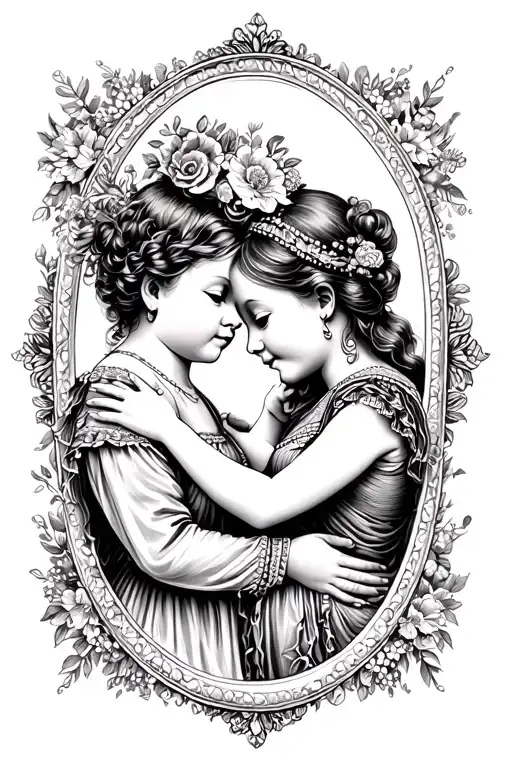 Mother And Baby In A Vintage Frame