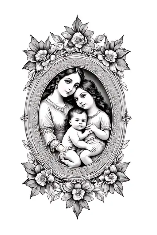 Mother And Baby In A Vintage Frame